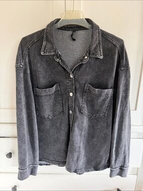 Washed Black Button-Up Shirt Jacket
